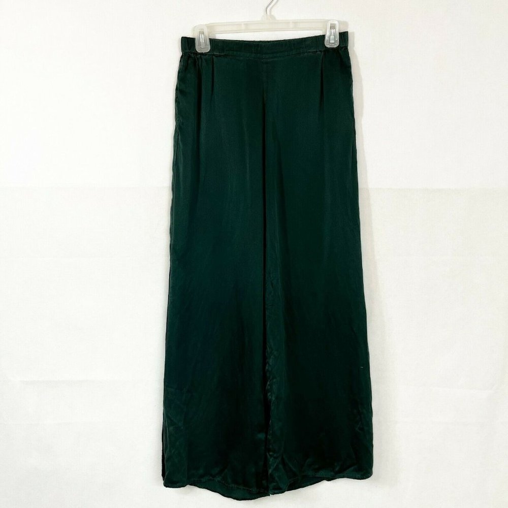 Lunya Silk Green Wide Leg Pull On Pajama Pants with Slit Hem - Size XS